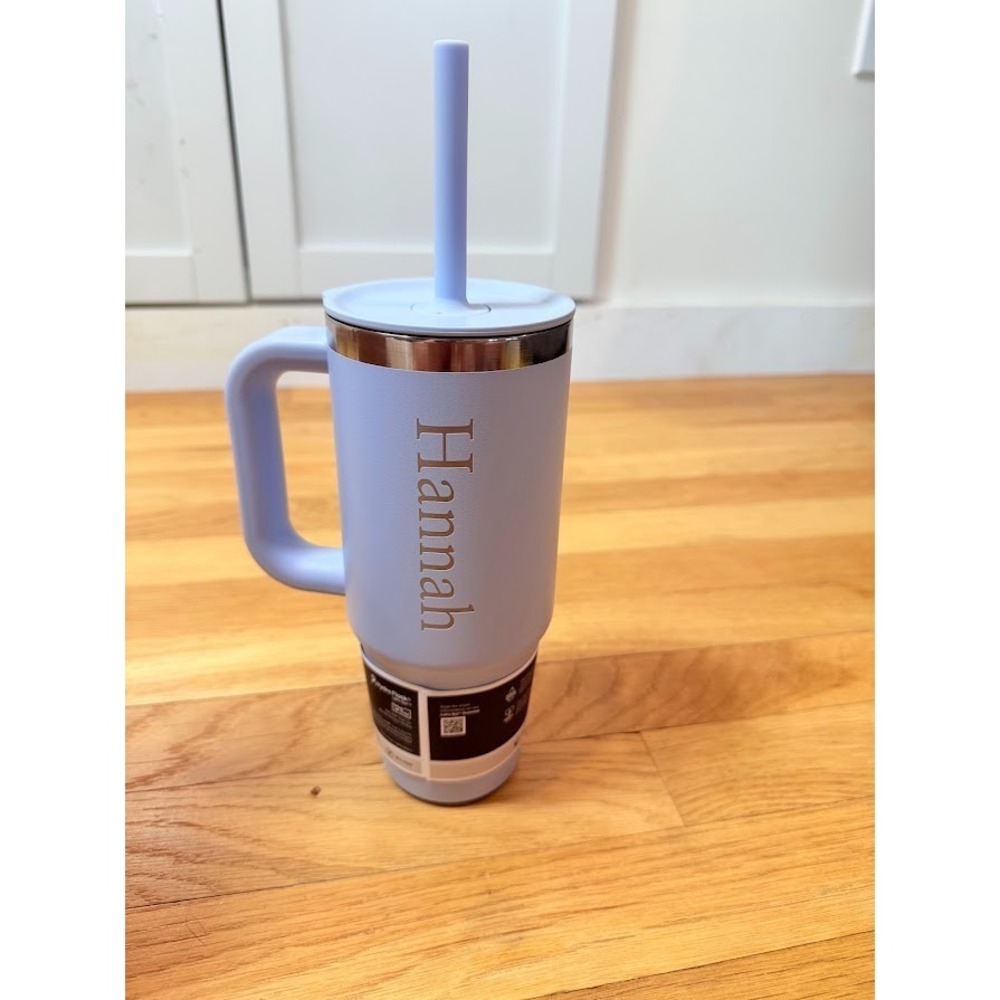 NEW Hydro Flask 24oz Purple Travel Tumbler Engraved "Hannah" Leak Resistant